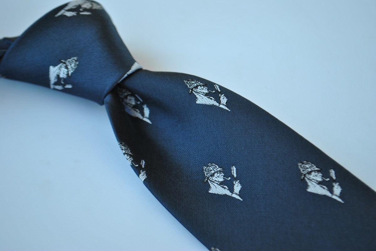 navy tie with sherlock holmes design - Image 3