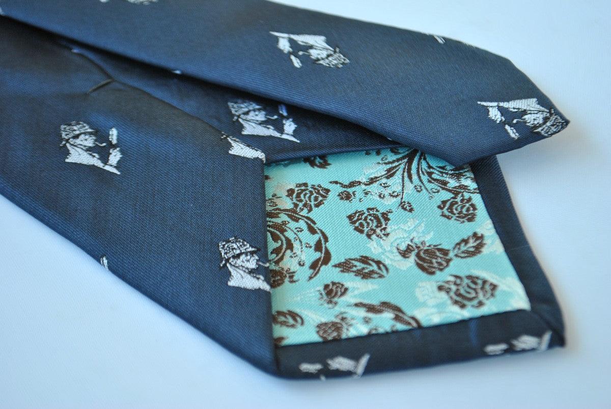 navy tie with sherlock holmes design - Image 4