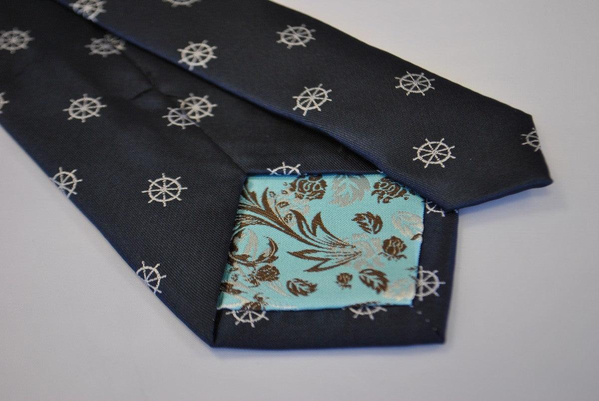 navy tie with ship wheel design - Image 3
