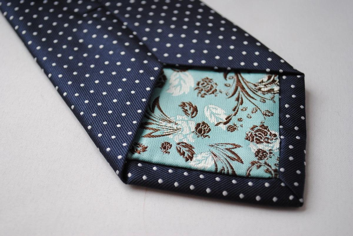navy tie with small white polka dots - Image 4
