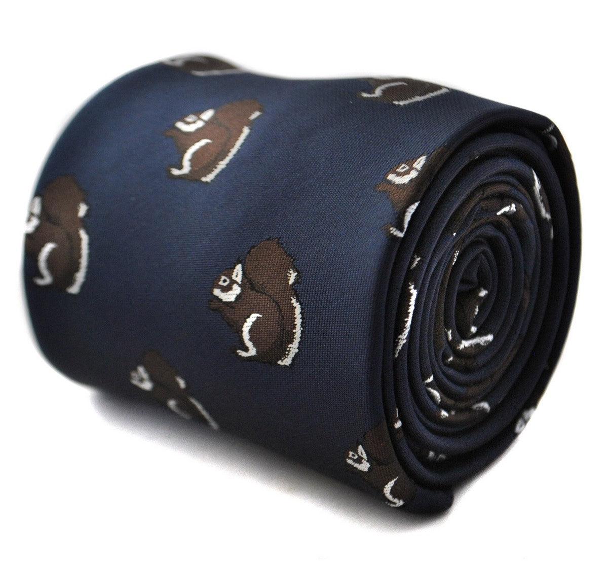 navy tie with squirrel design
