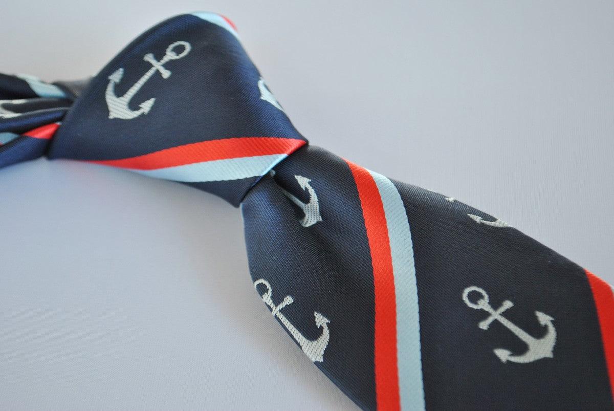 navy tie with striped anchor design - Image 2