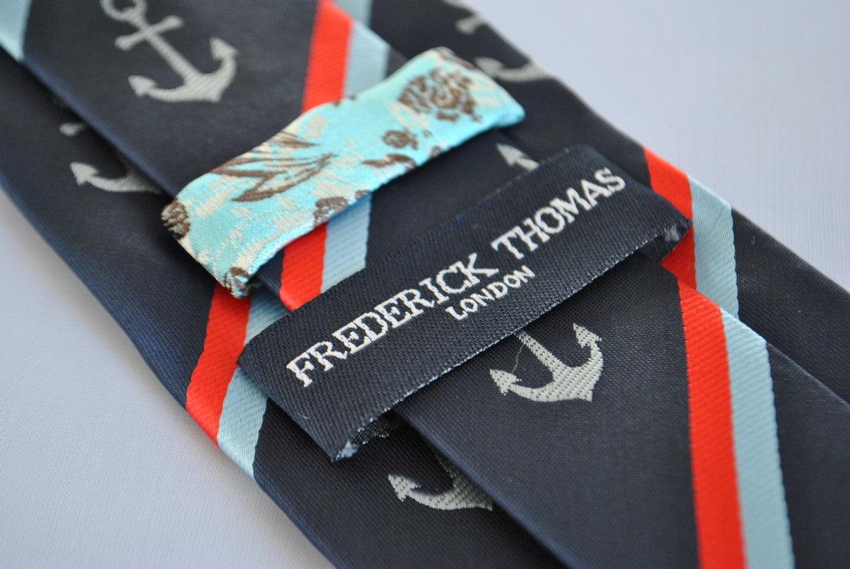 navy tie with striped anchor design - Image 3