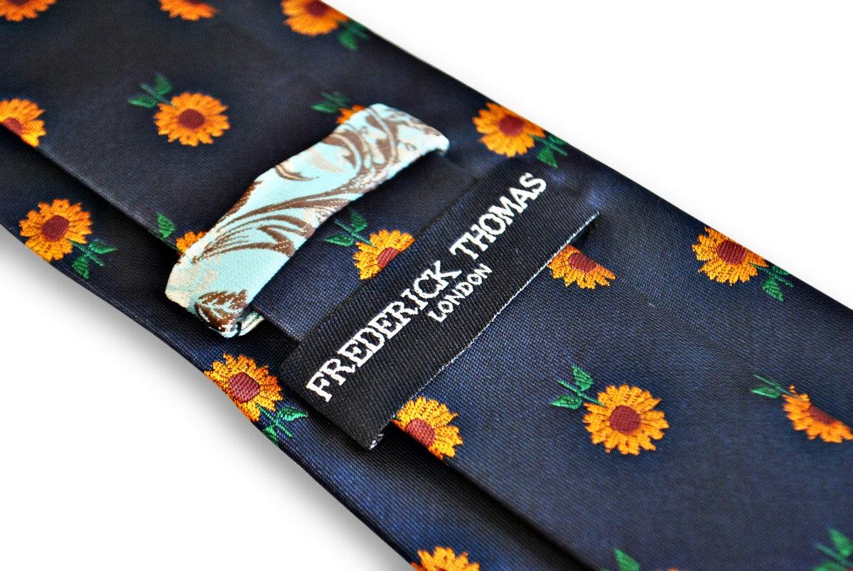 navy tie with sunflower design - Image 2
