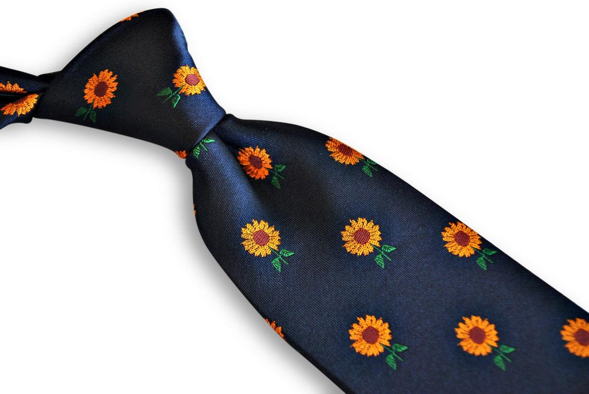 navy tie with sunflower design - Image 3