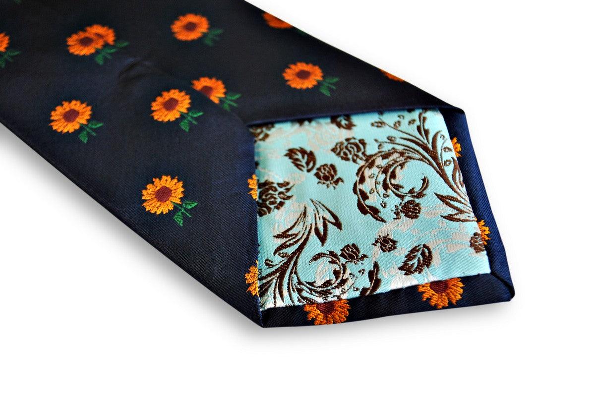 navy tie with sunflower design - Image 4