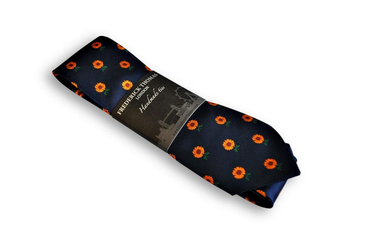 navy tie with sunflower design - Image 5