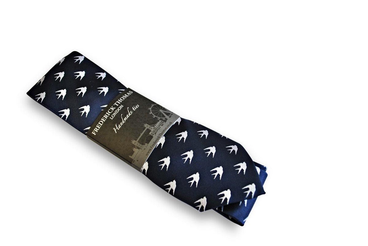 navy tie with swallow bird silhouette design - Image 5
