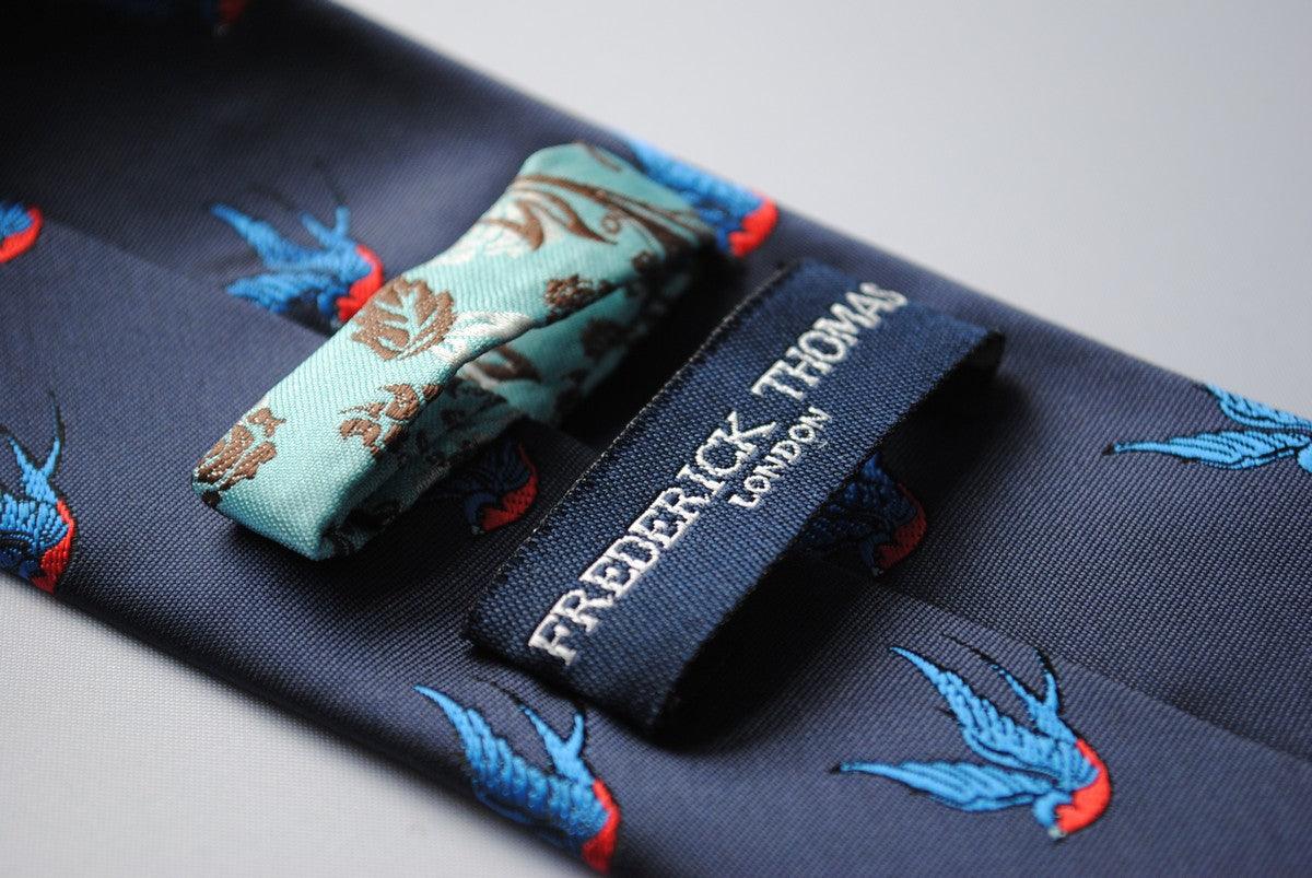 navy tie with swallow bird pattern - Image 3
