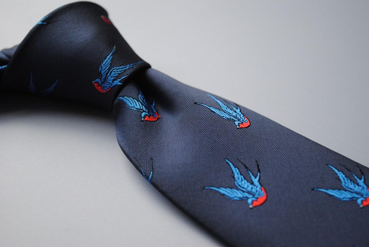navy tie with swallow bird pattern - Image 4