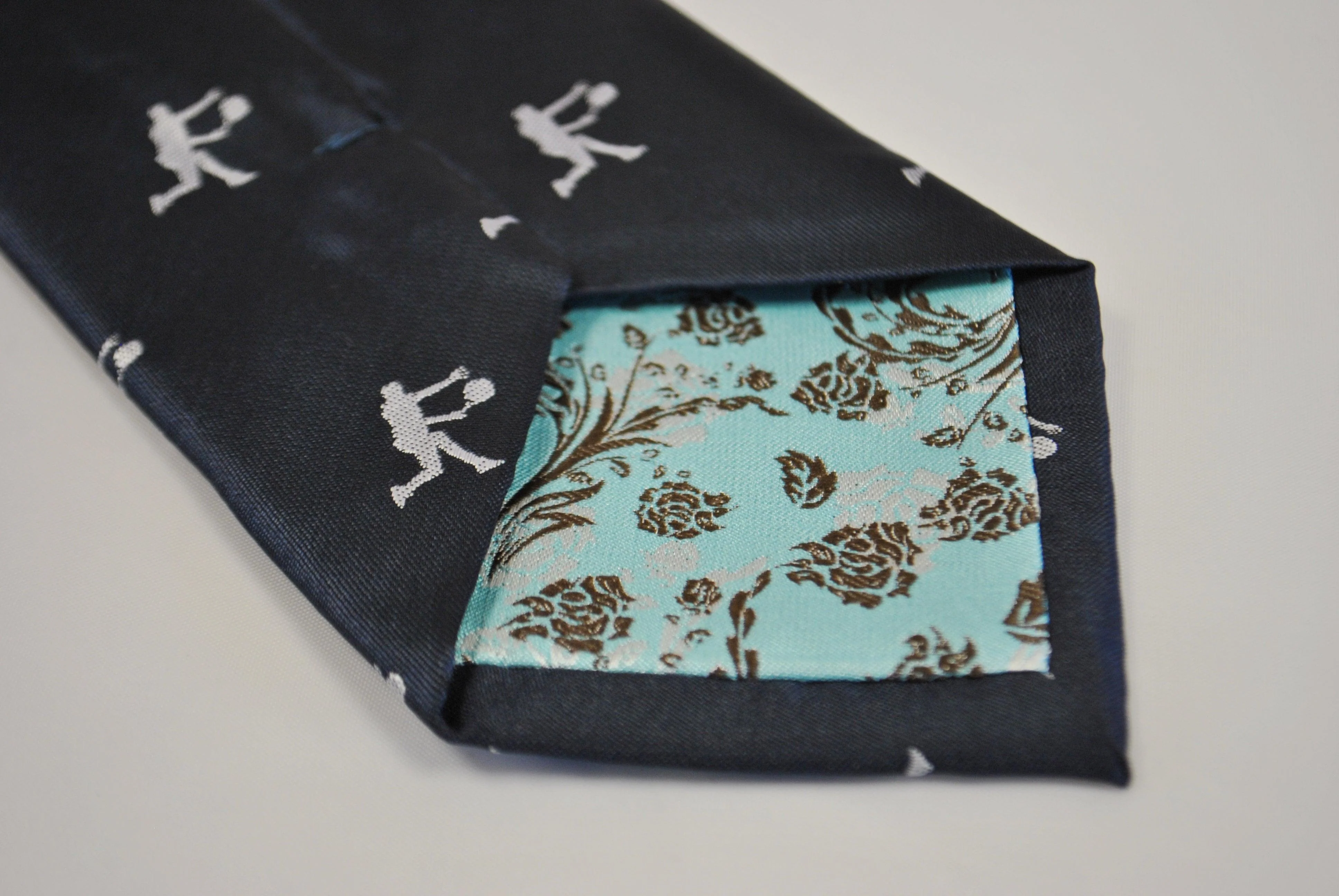 navy tie with tennis player embroidered design - Image 3