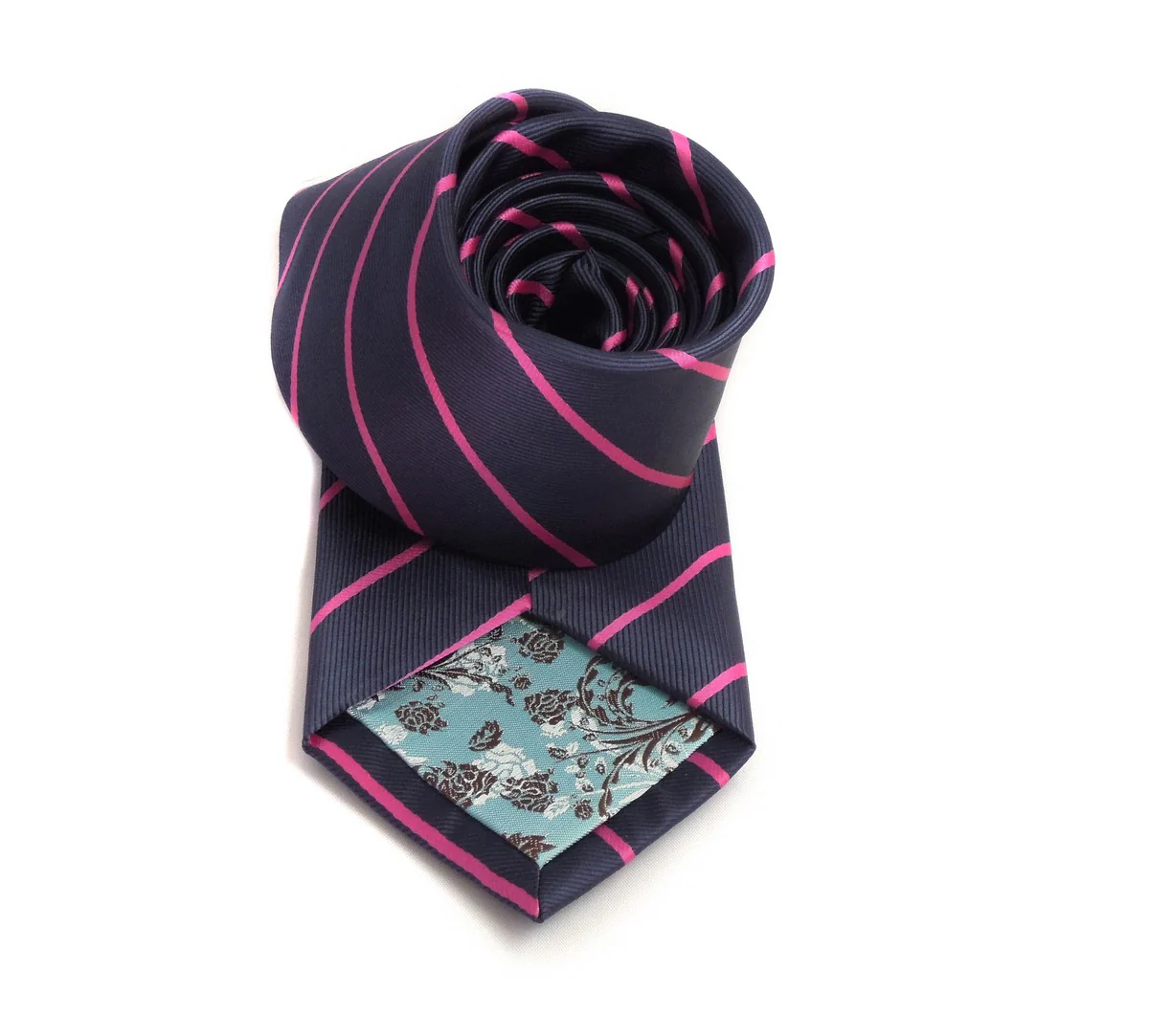 navy tie with thin pink stripes - Image 2