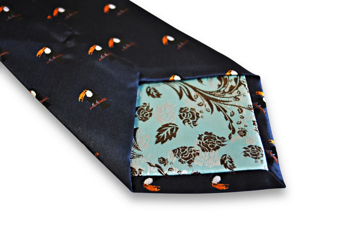 navy tie with toucan bird design - Image 3