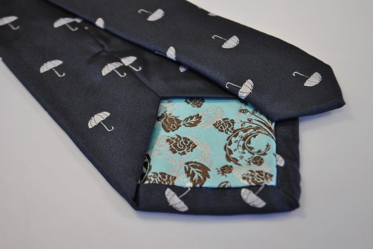 navy tie with umbrella design - Image 3