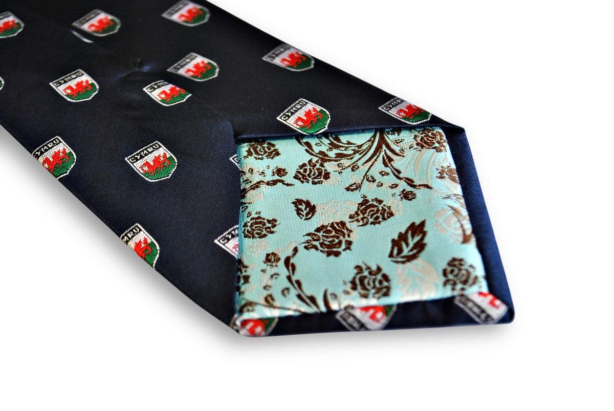 navy tie with welsh flag embroidered design - Image 2