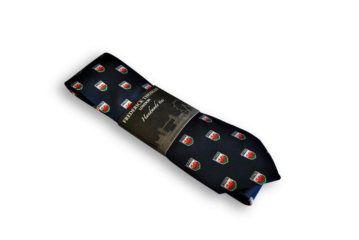 navy tie with welsh flag embroidered design - Image 3