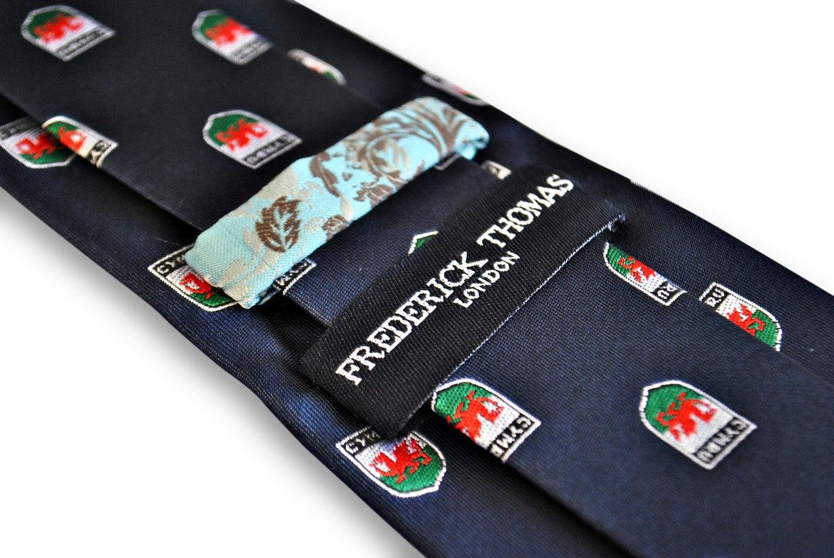 navy tie with welsh flag embroidered design - Image 4