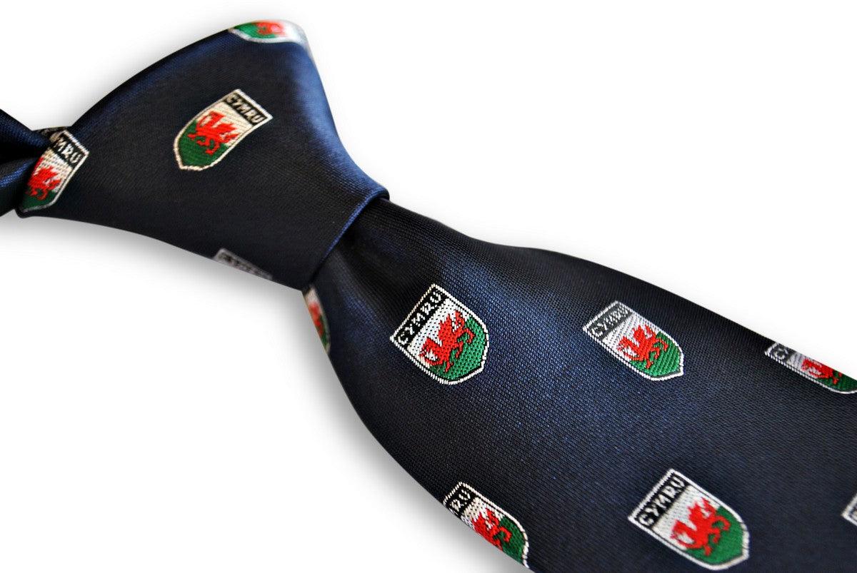 navy tie with welsh flag embroidered design - Image 5