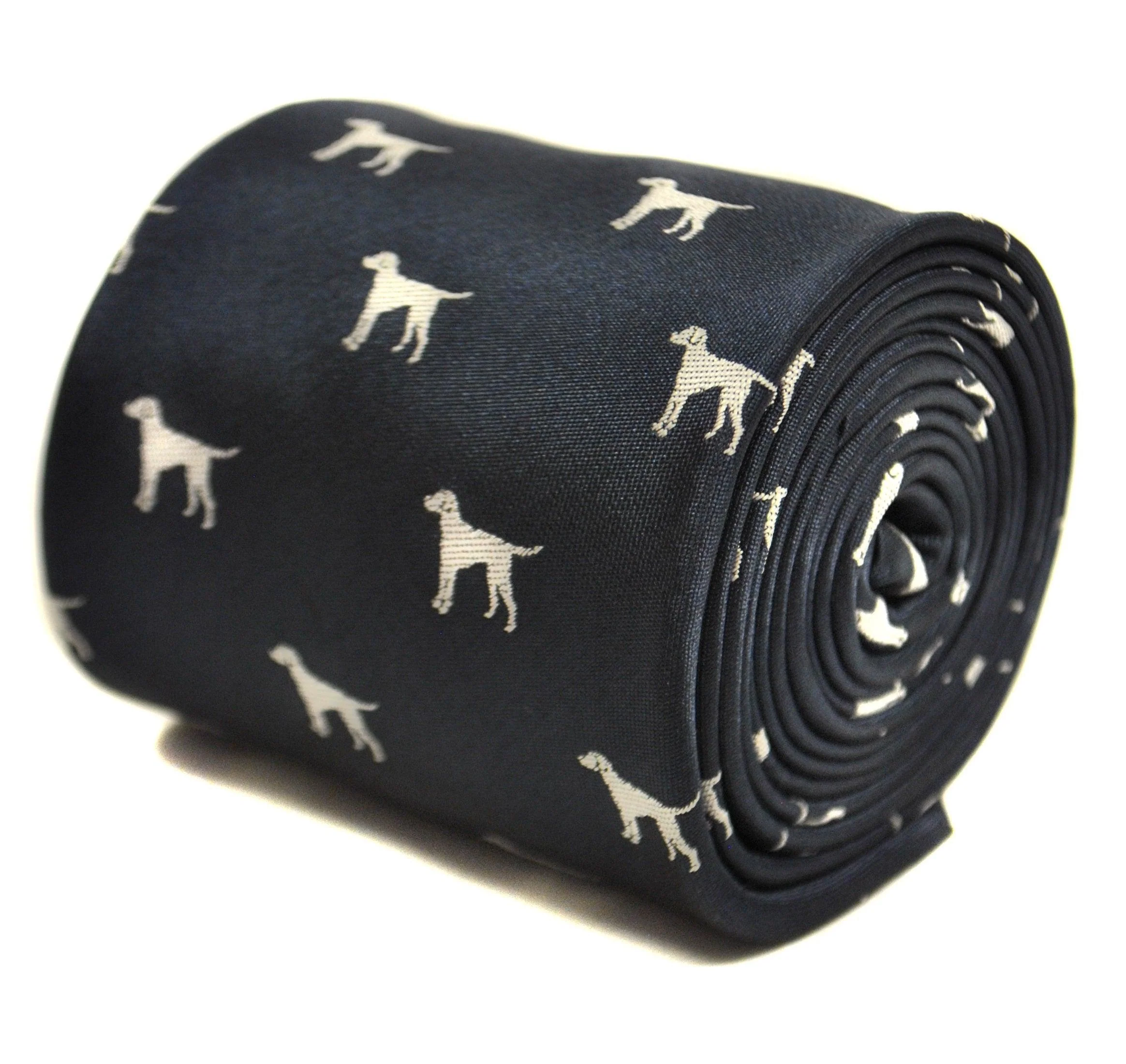 black tie with white dog silhouette design