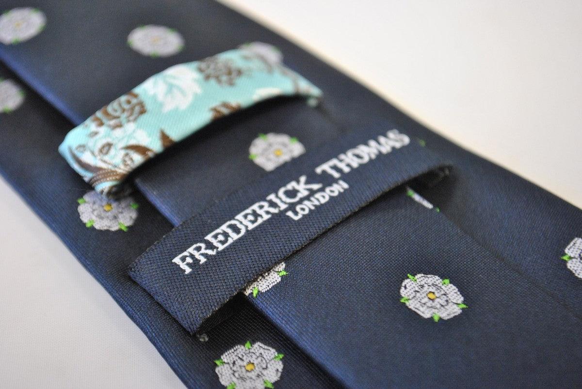 navy tie with white rose flower of yorkshire design - Image 3