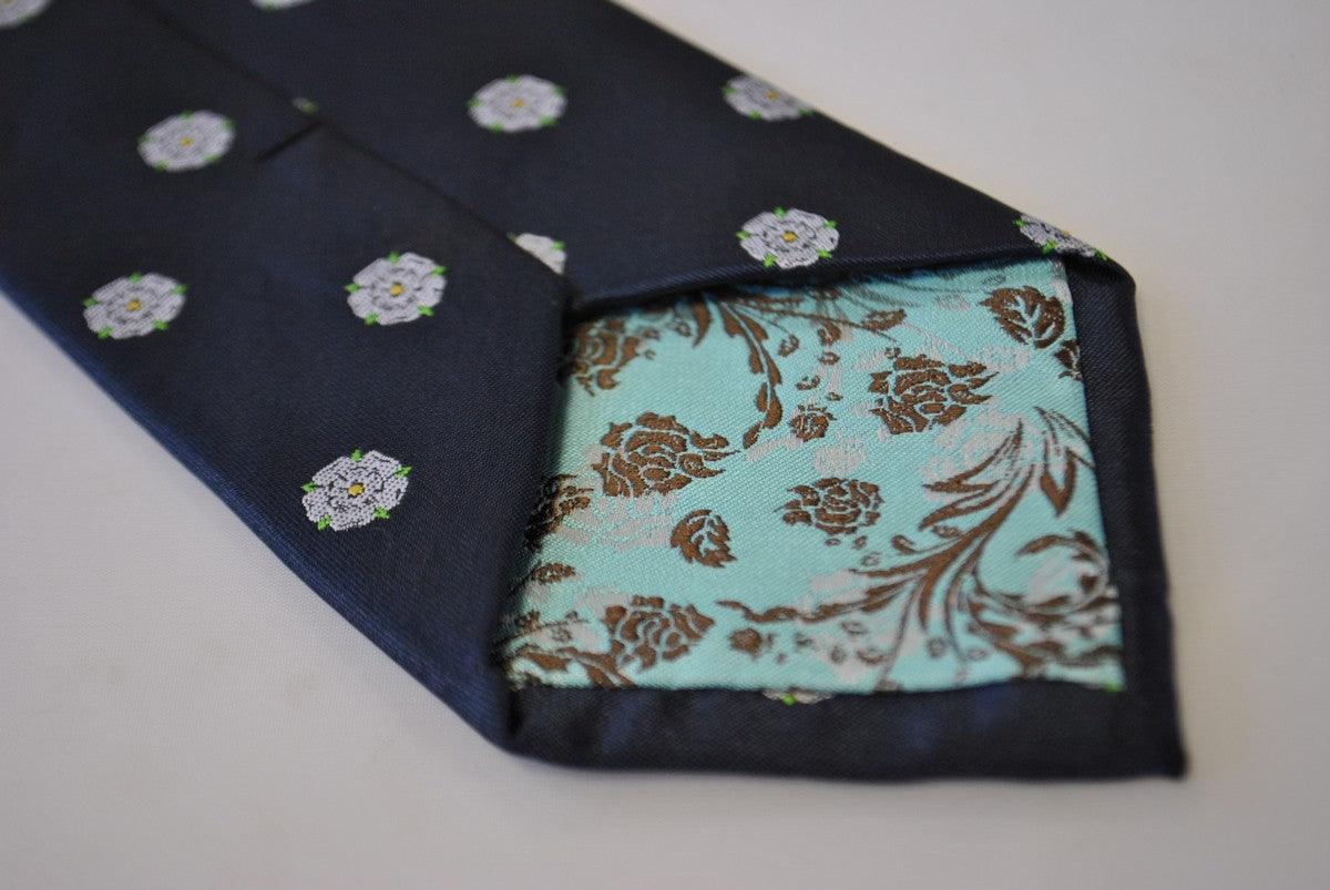 navy tie with white rose flower of yorkshire design - Image 4