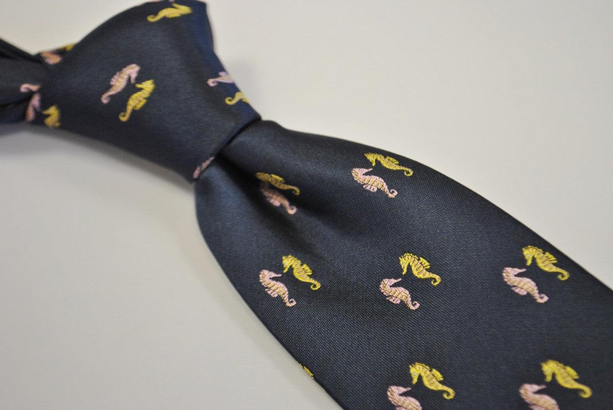 navy tie with seahorse design - Image 2