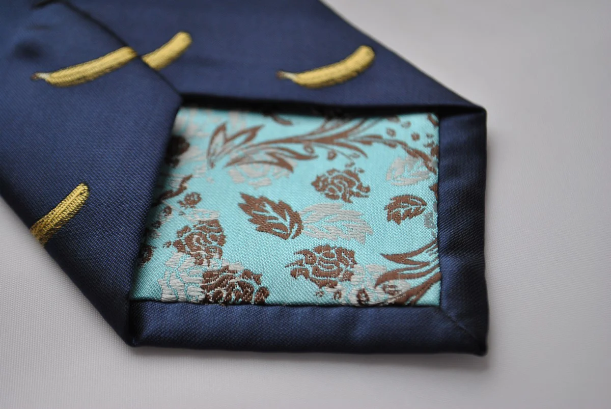 navy tie with yellow banana embroidered design - Image 3