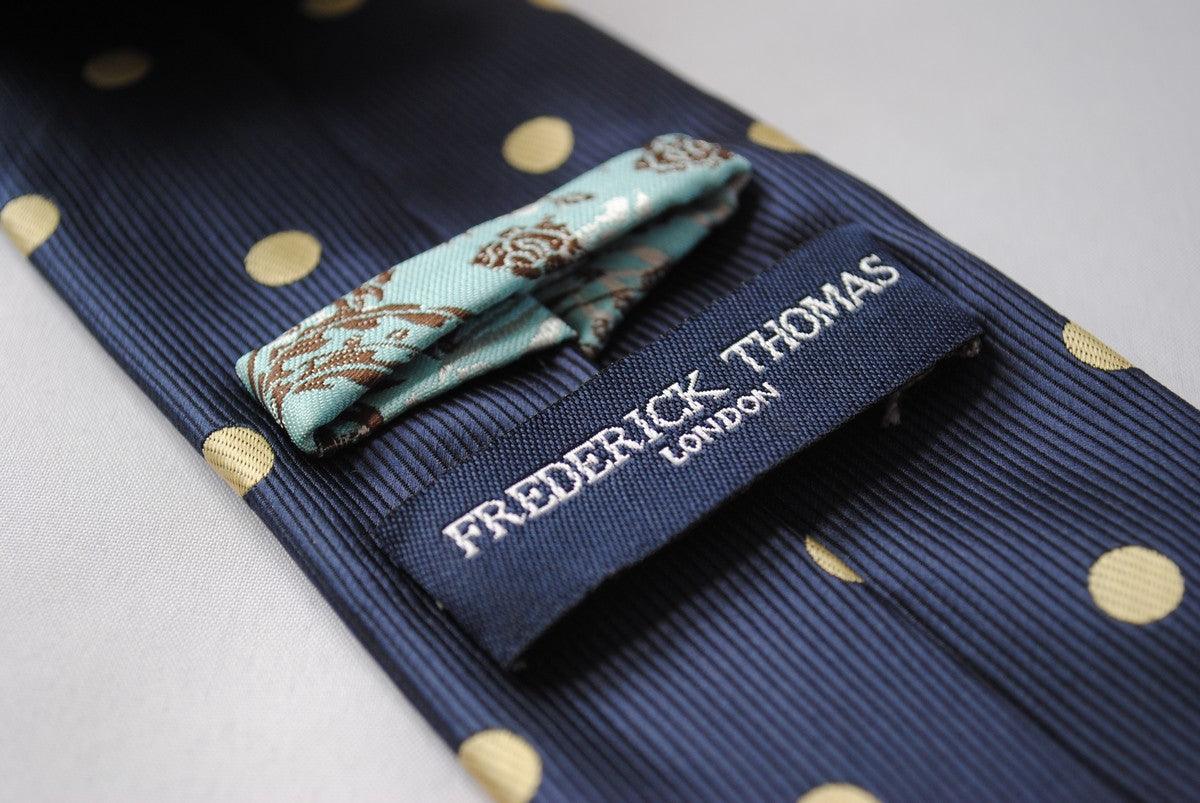 navy tie with yellow polka dots and signature floral reverse - Image 4