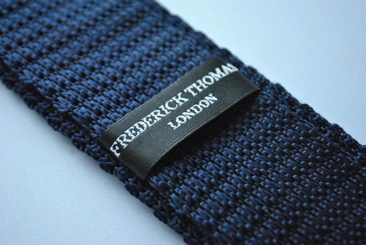 navy blue skinny knitted tie with multicoloured polka dots - Image 3
