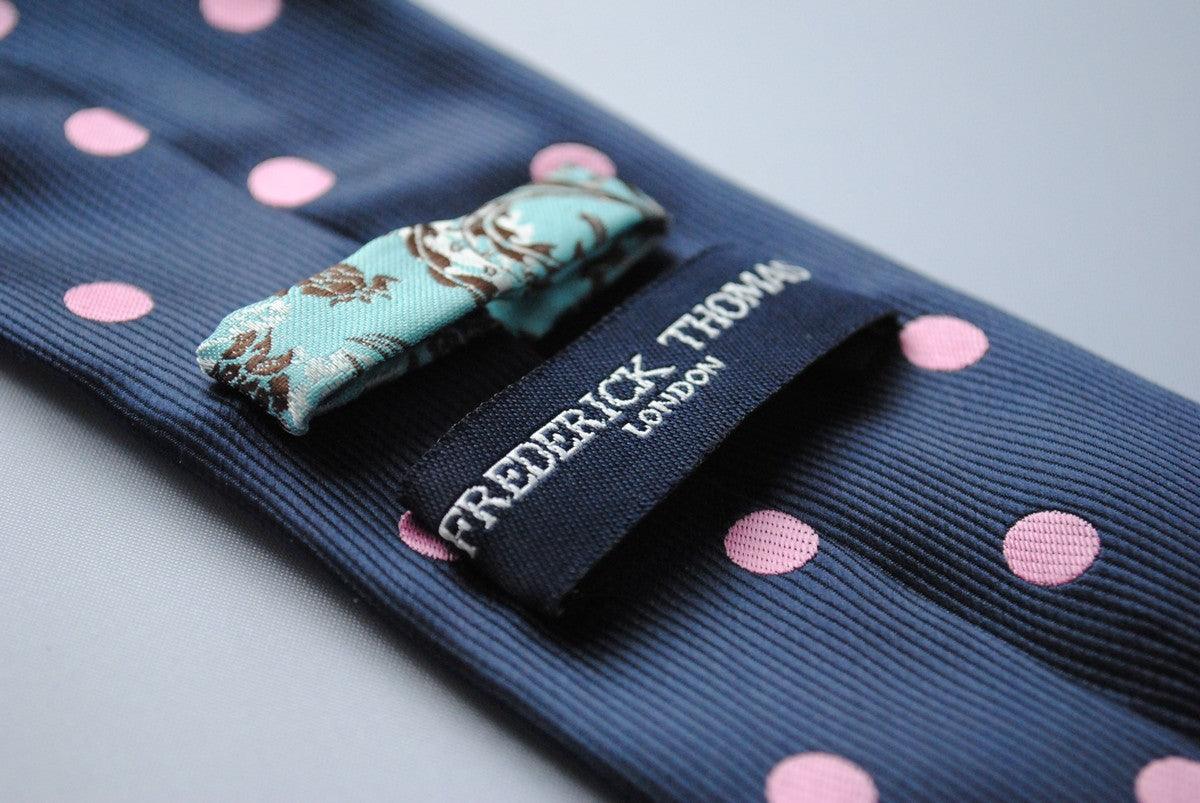navy blue tie with pink polka dots - Image 3