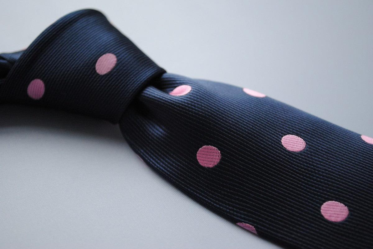 navy blue tie with pink polka dots - Image 4