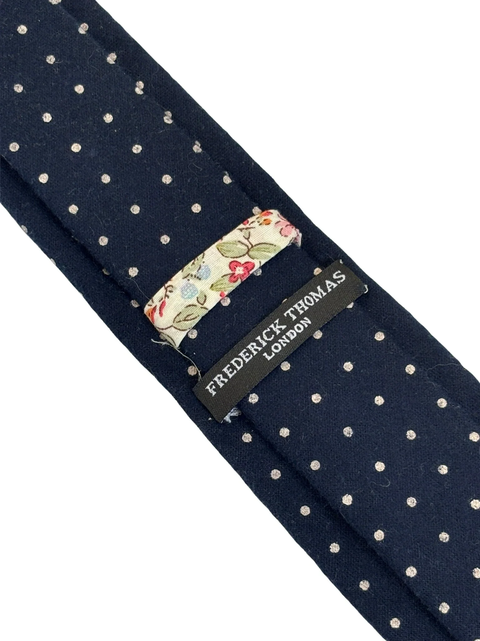 navy wool tie with white geometric pin spots - Image 3