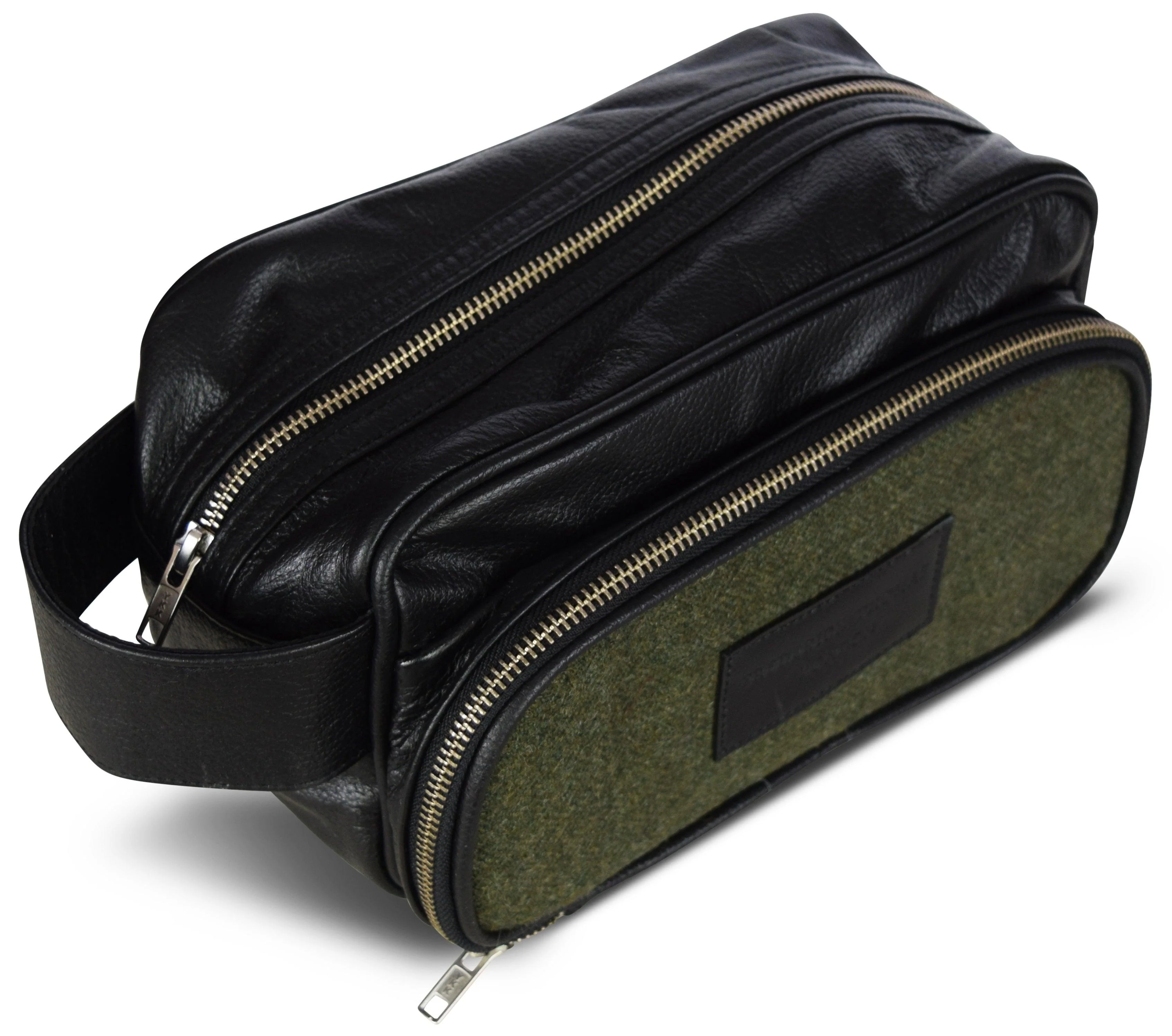 Olive green tweed weekend bag with matching wash bag - Image 5