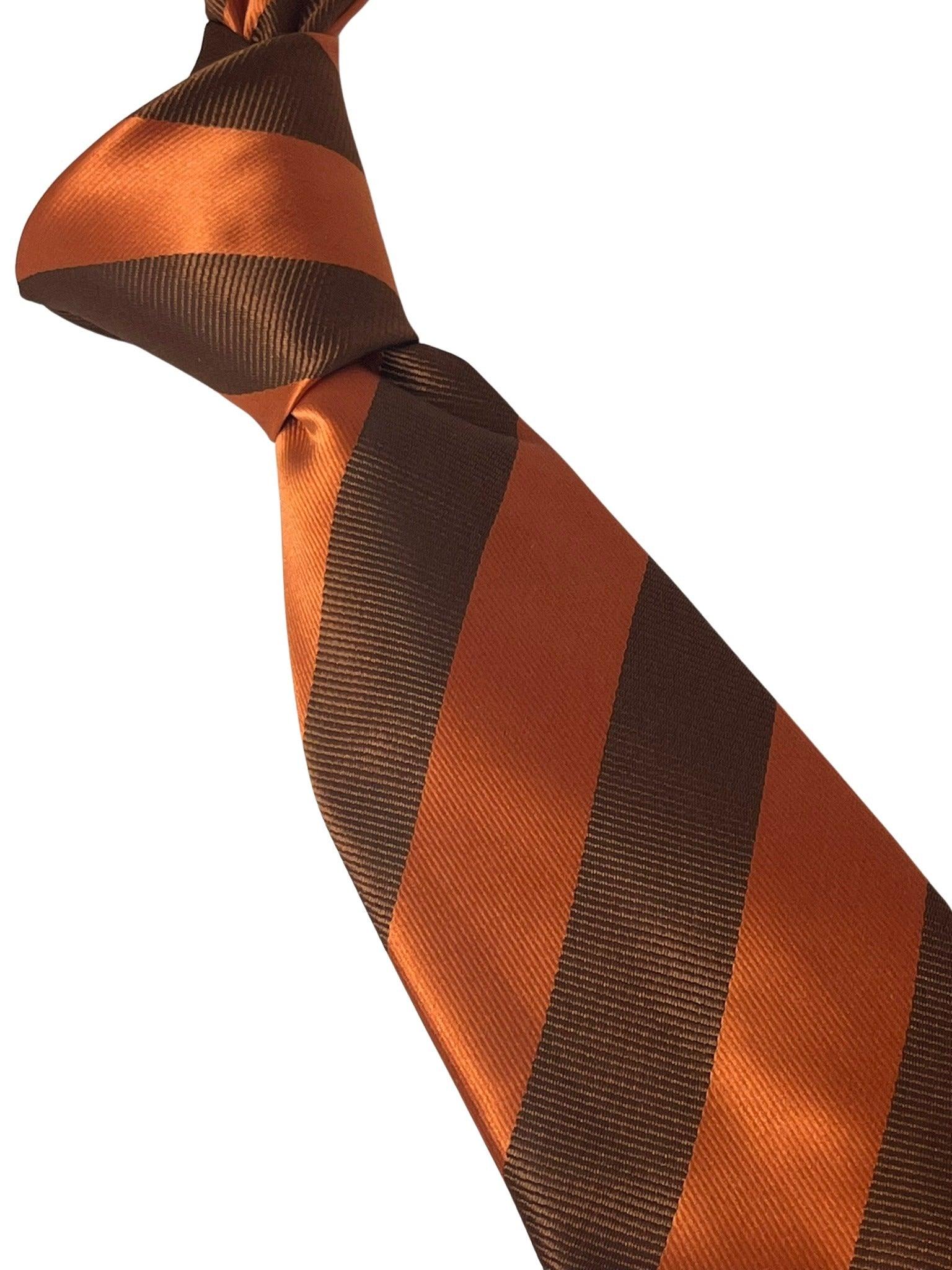 orange and chocolate brown barber striped tie - Image 5