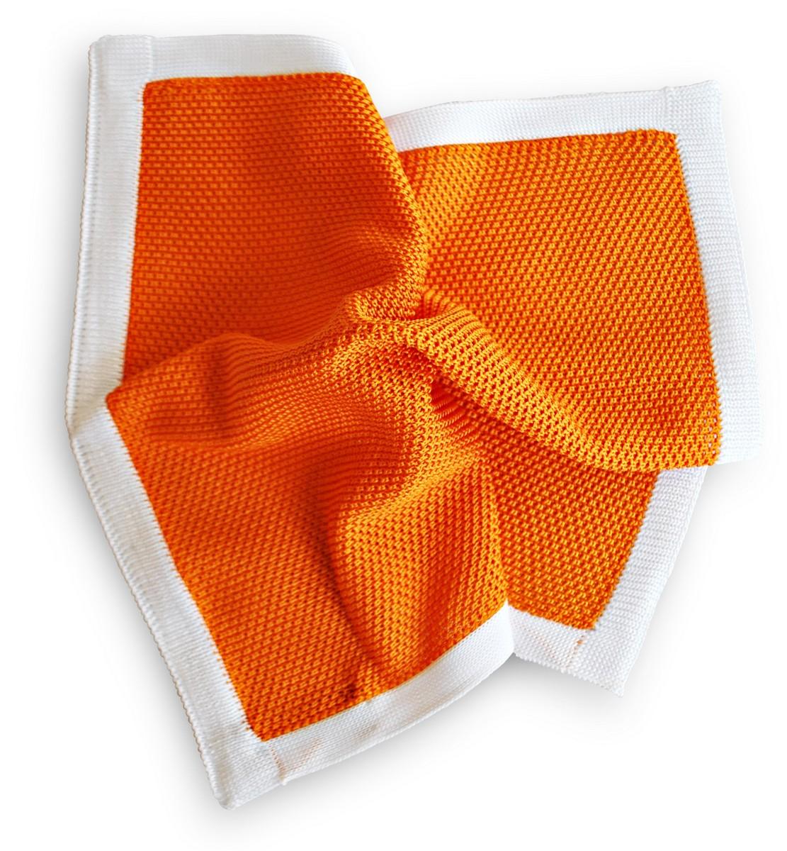orange knitted pocket square with white edging - Image 2