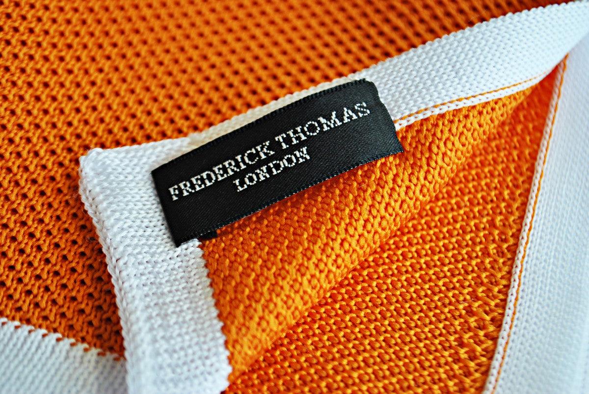 orange knitted pocket square with white edging - Image 3