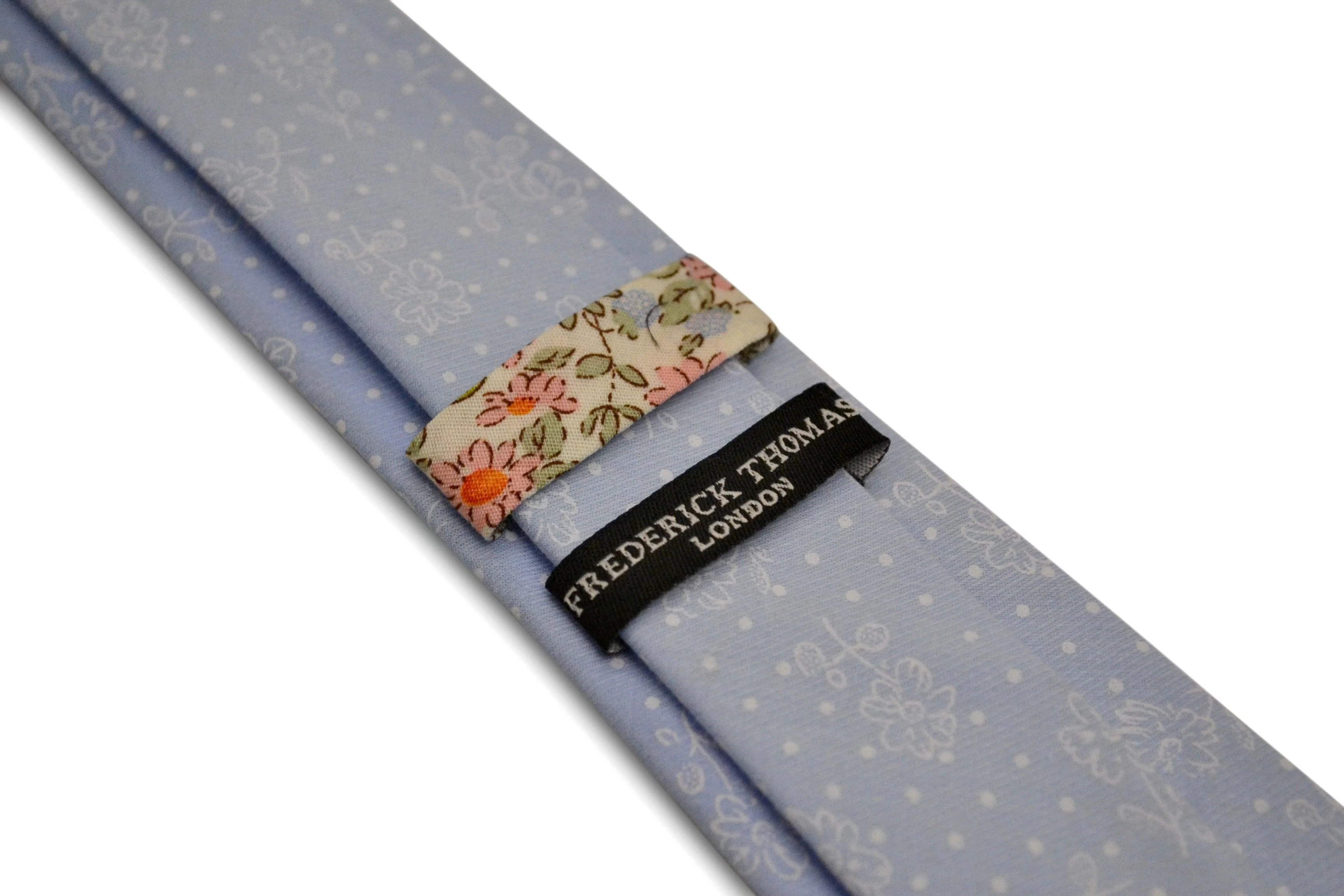 pale baby blue with floral design cotton tie - Image 3