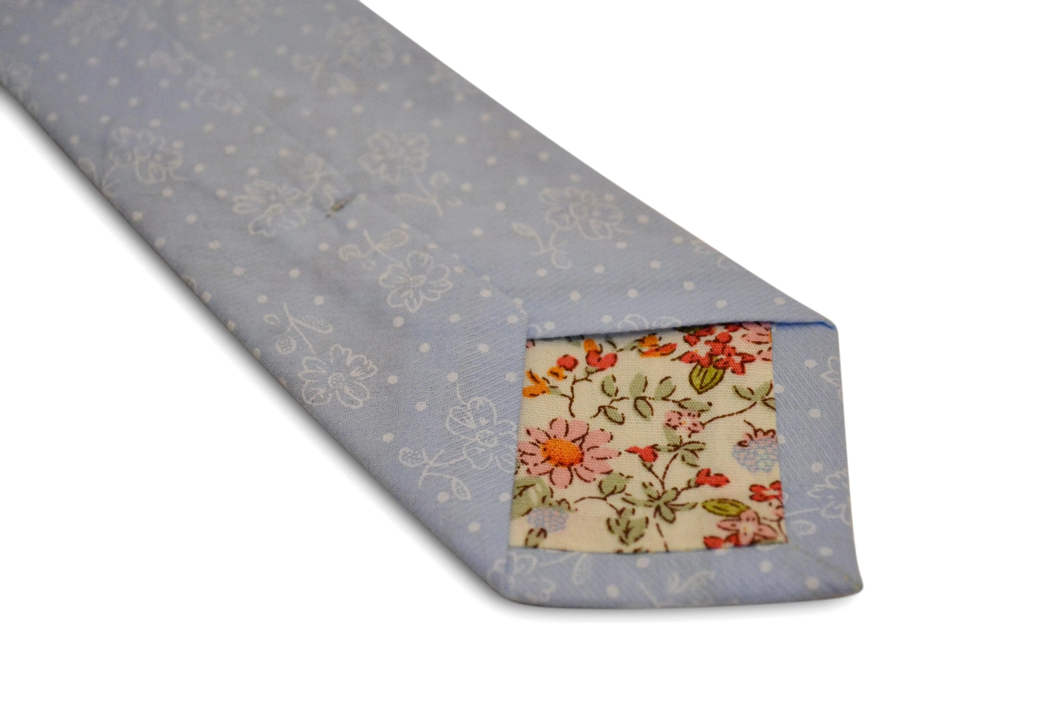 pale baby blue with floral design cotton tie - Image 4
