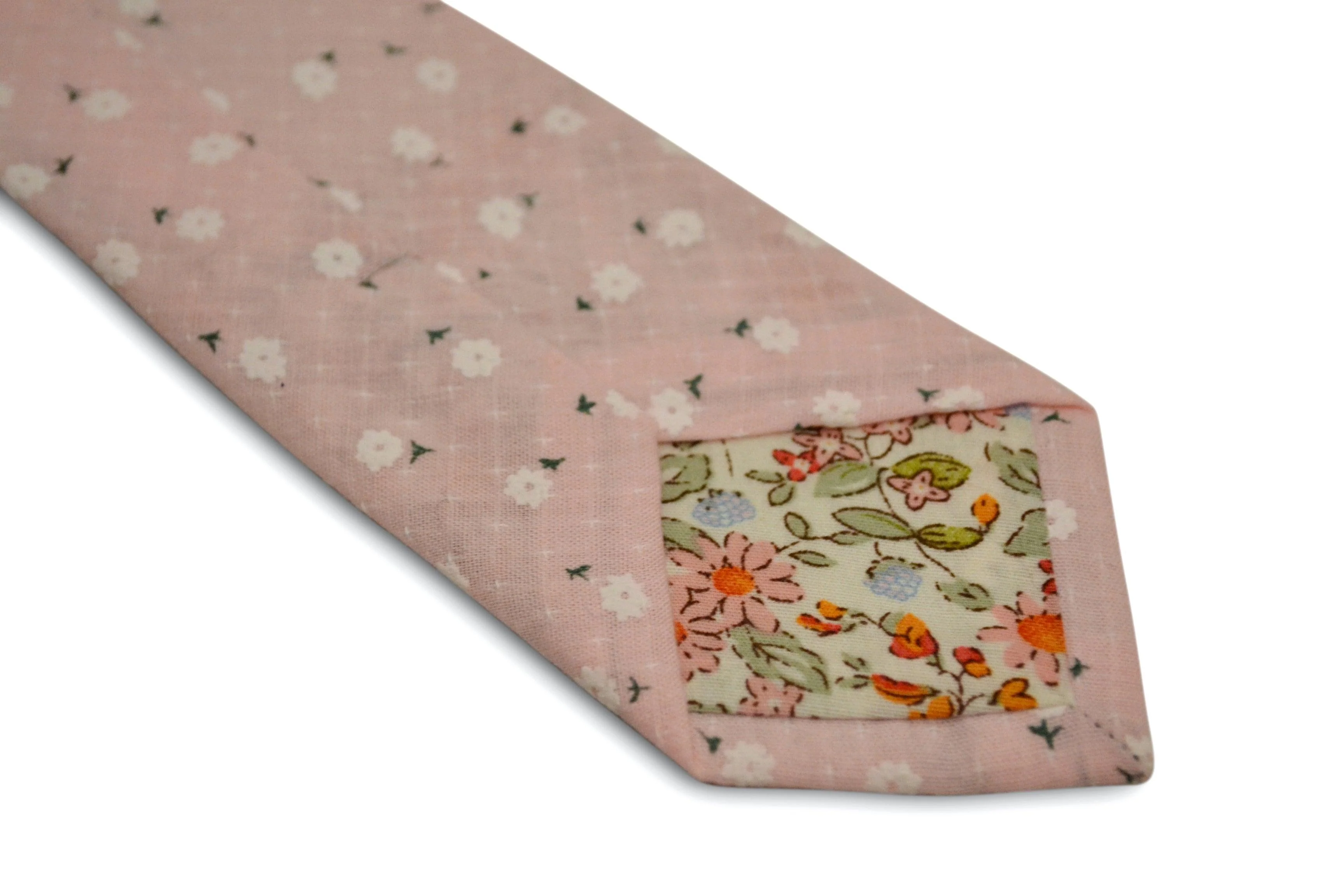pale baby blush pink with white daisy design cotton tie - Image 3