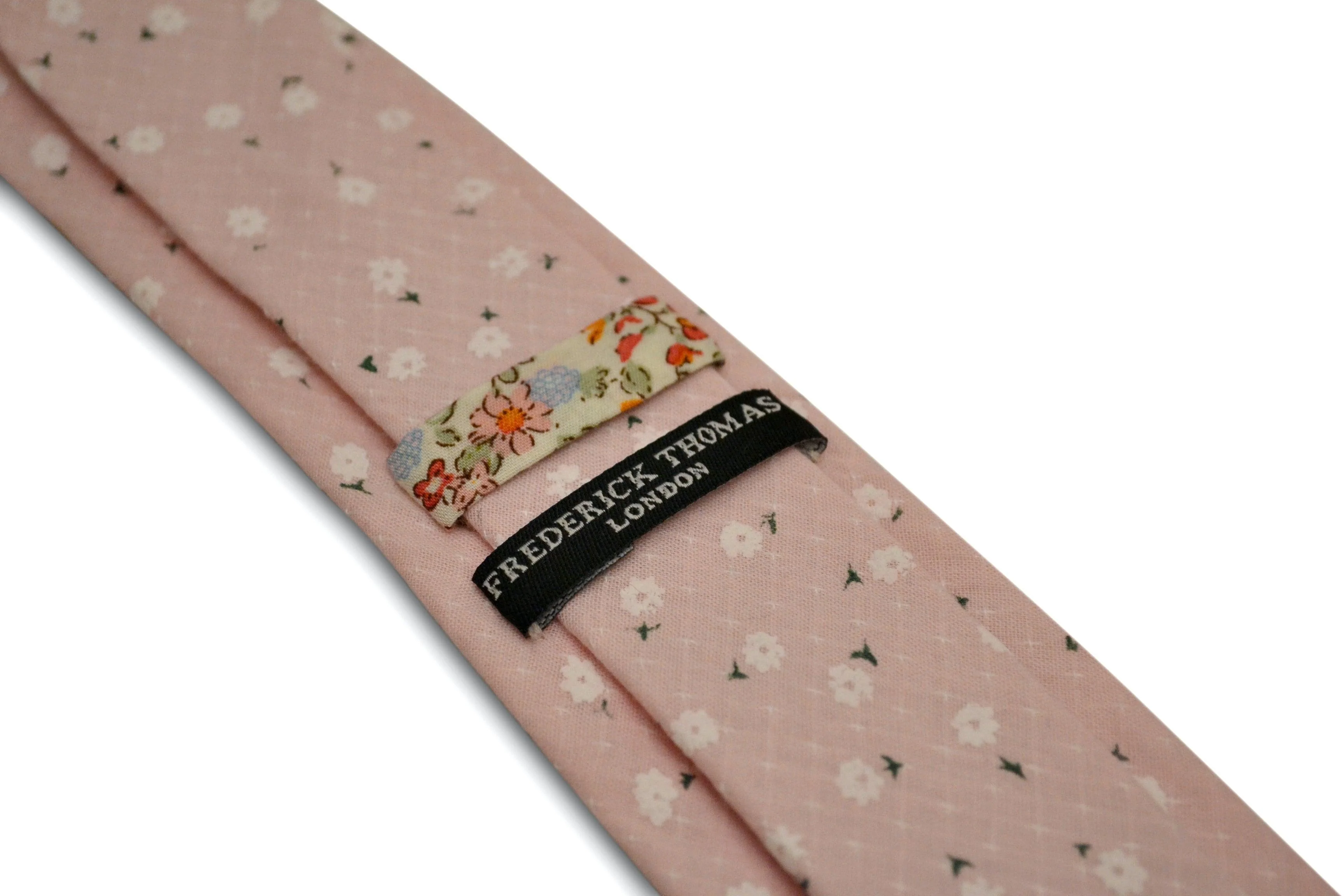 pale baby blush pink with white daisy design cotton tie - Image 4