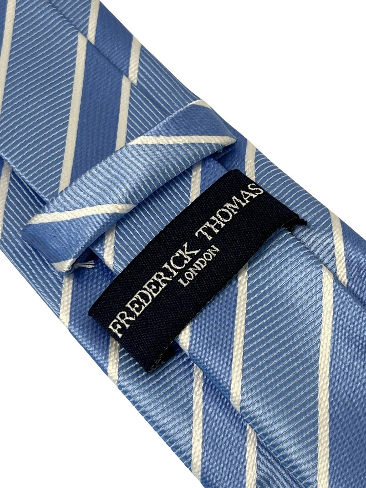 pale blue & white striped silky tie - Image 4
