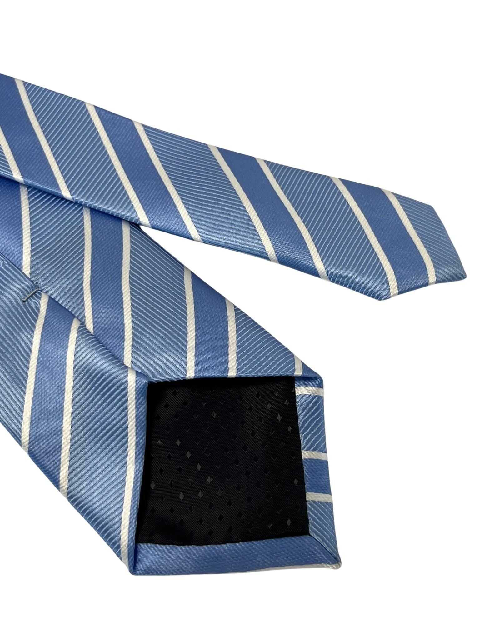 pale blue & white striped silky tie - Image 5