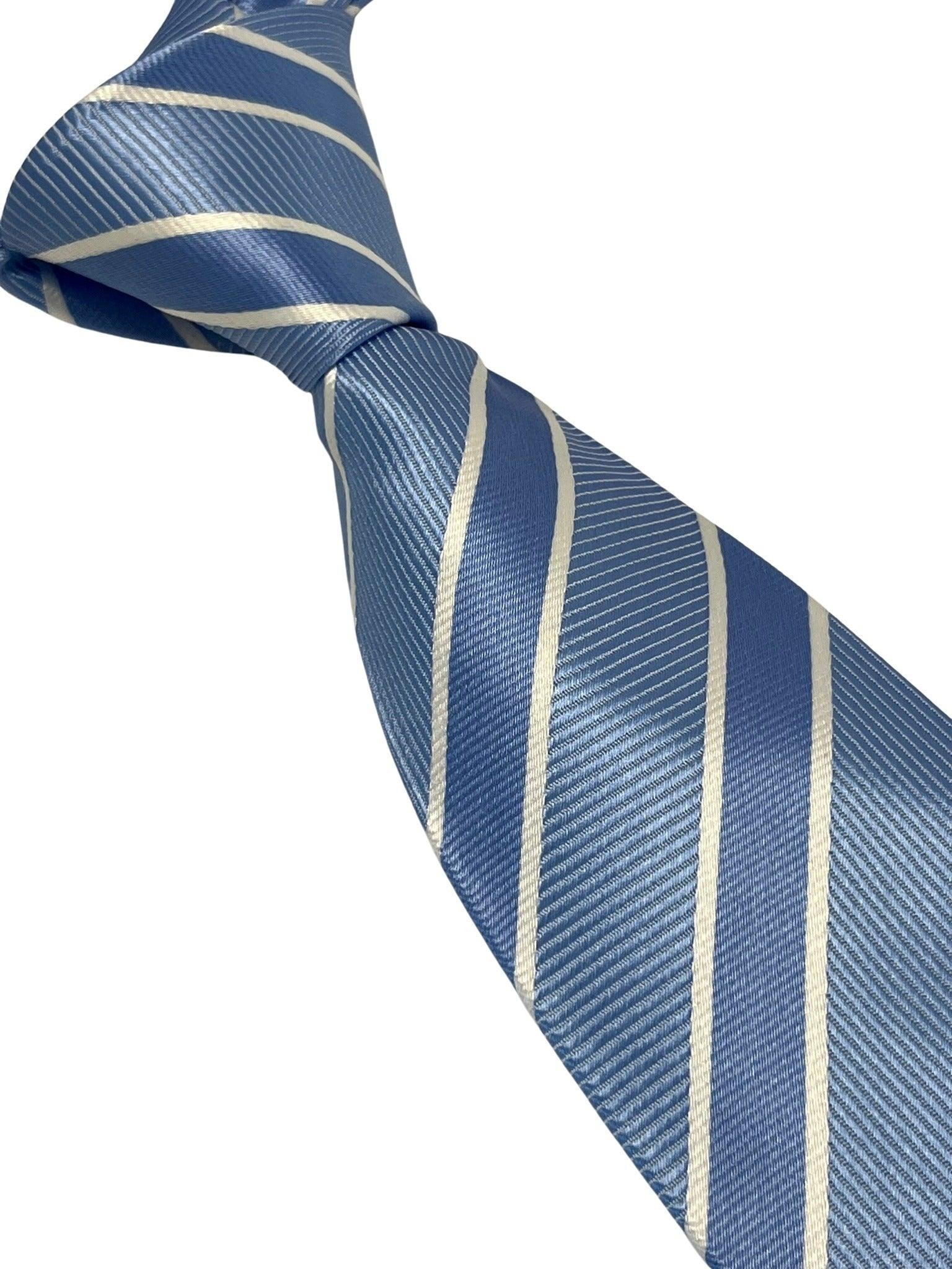 pale blue & white striped silky tie - Image 6