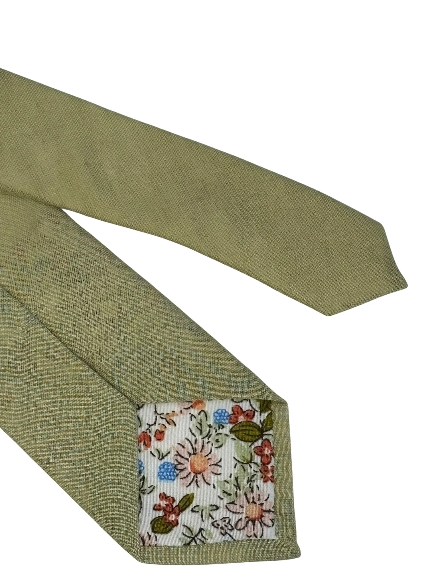 pale khaki light olive green plain linen tie - Image 5