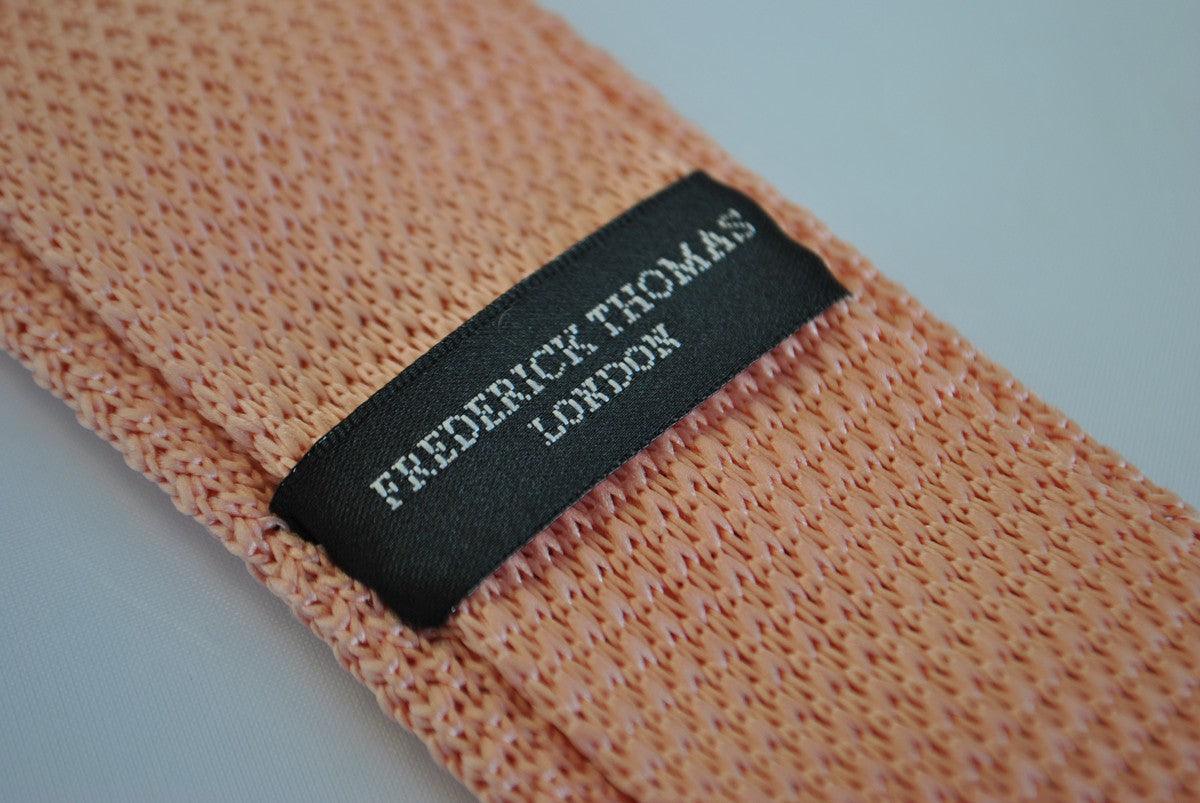 pale pink skinny knitted tie with light blue polka dots - Image 3