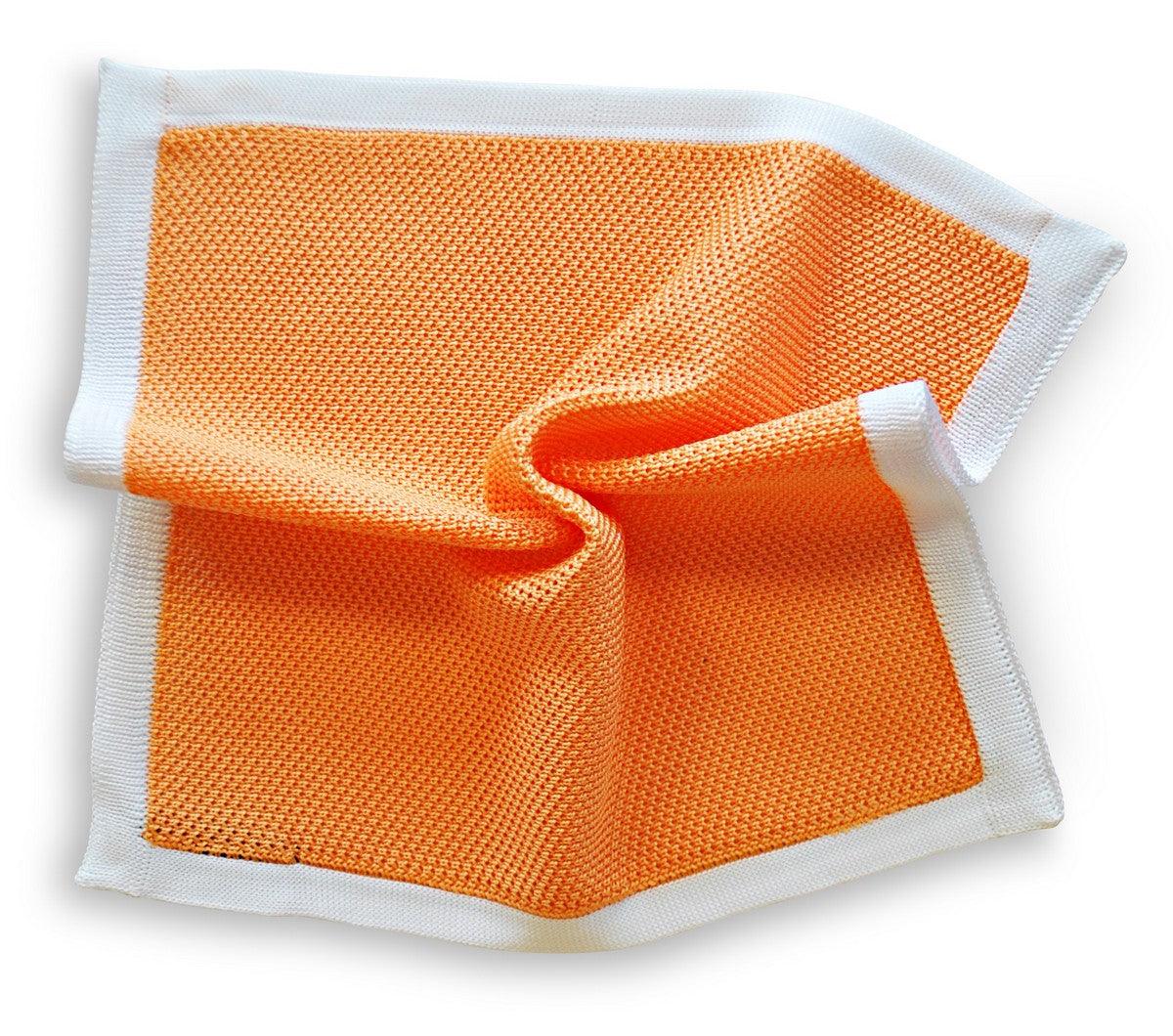 peach knitted pocket square with white edging - Image 3
