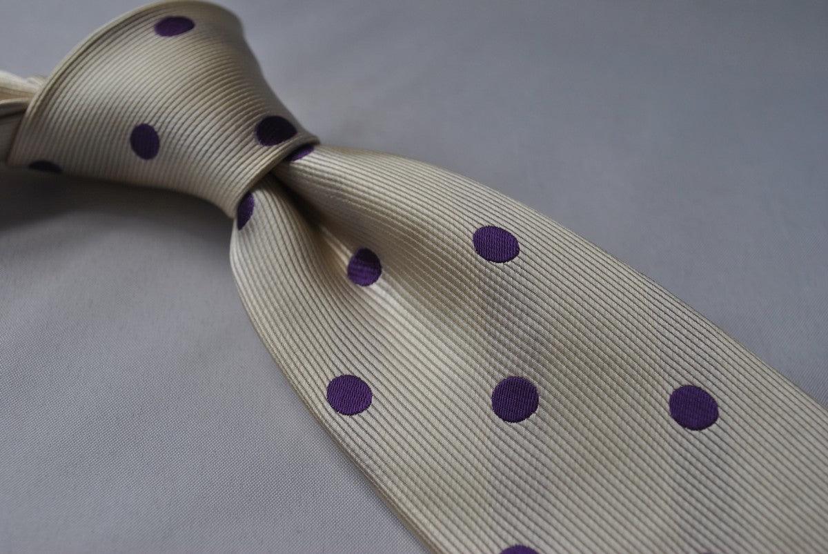 ivory tie with purple polka dots - Image 3