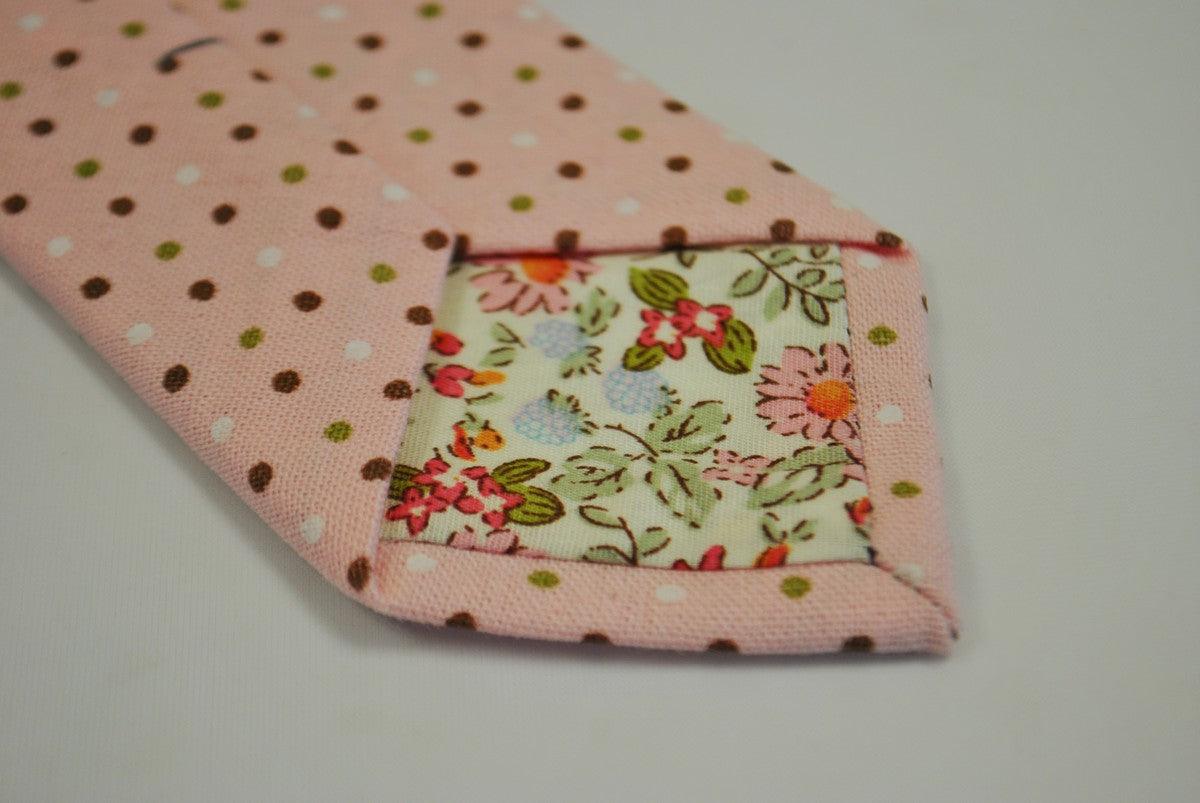 pink tie with red, green and white polka dots - Image 3