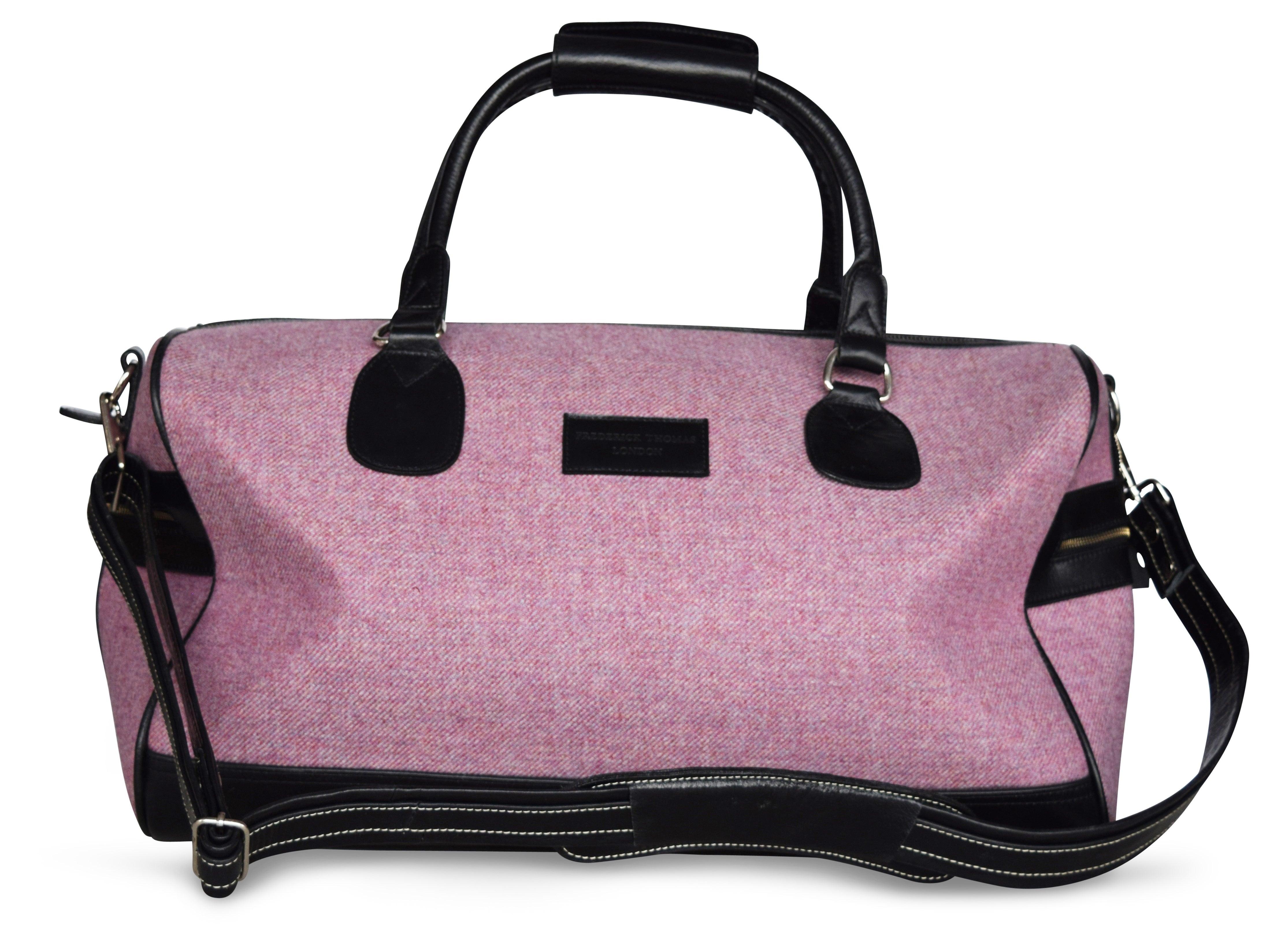 Pink tweed weekend bag and matching tweed wash bag - Image 3