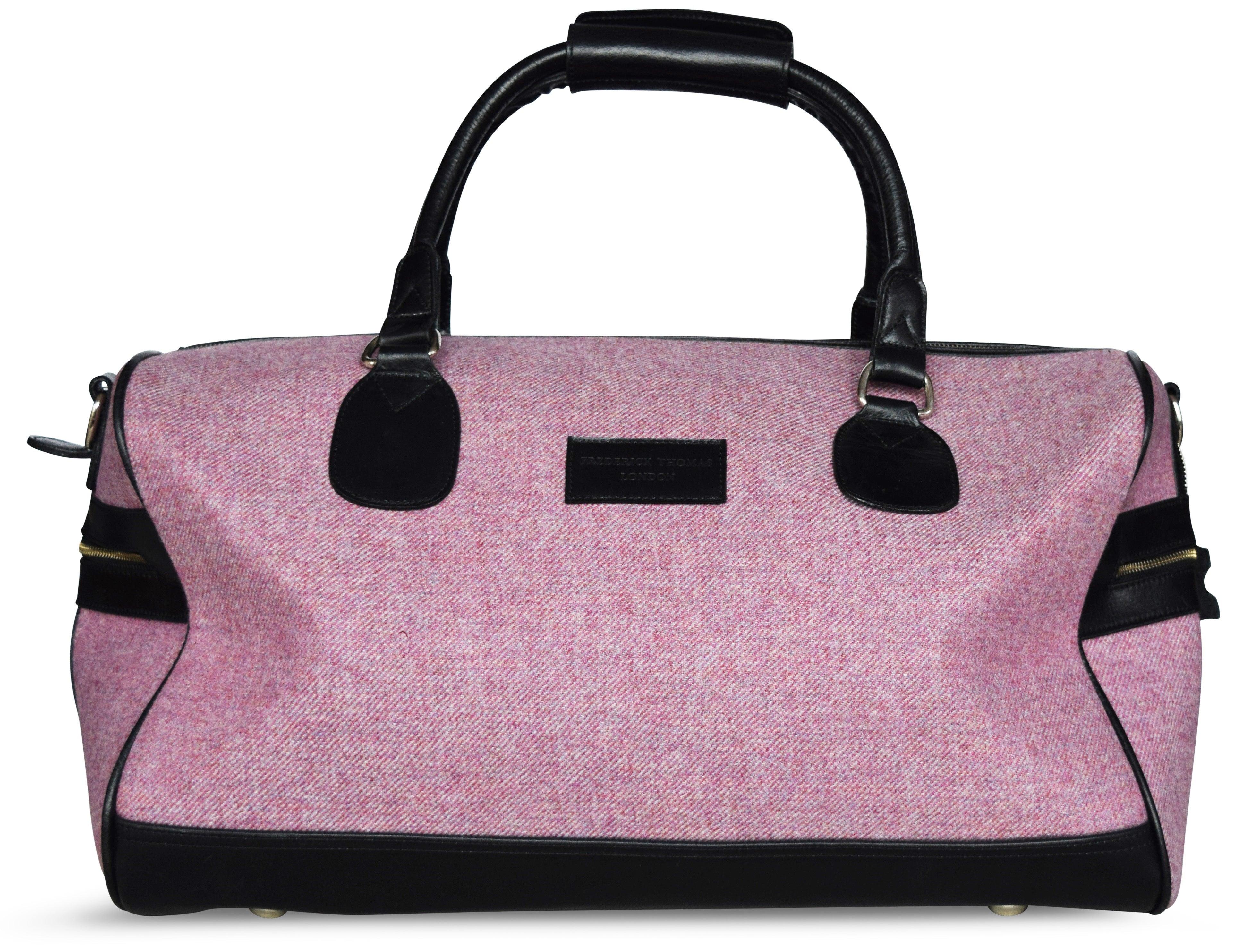 Pink tweed weekend bag and matching tweed wash bag - Image 4